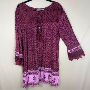 S.R. Fashion Boho Floral Print Plus-Size Flowy Mixed Media Mini Dress Size 3X